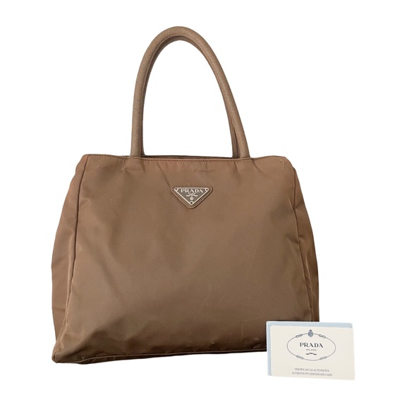 Prada brown Tessuto city nylon triangle logo vintage tote bag - Picture 1 of 11